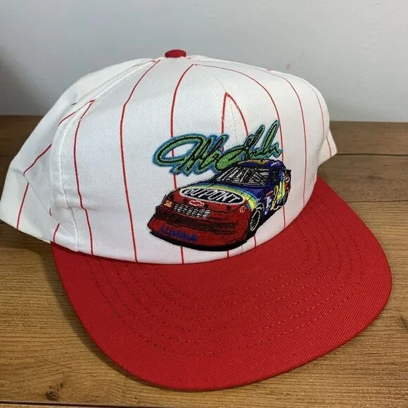 VTG NWOT Jeff Gordan #24 Hat Lumina Red White Pin Stripe Snap Back Made in USA - Picture 2 of 9